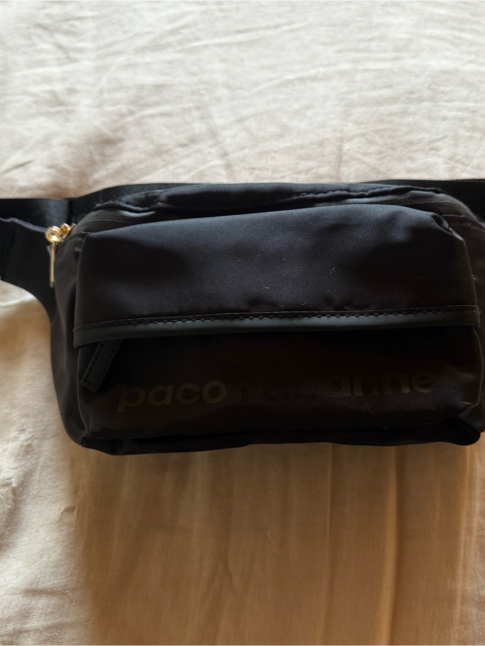 Paco Rabanne Black Nylon Belt Bag with Gold Zip Accent